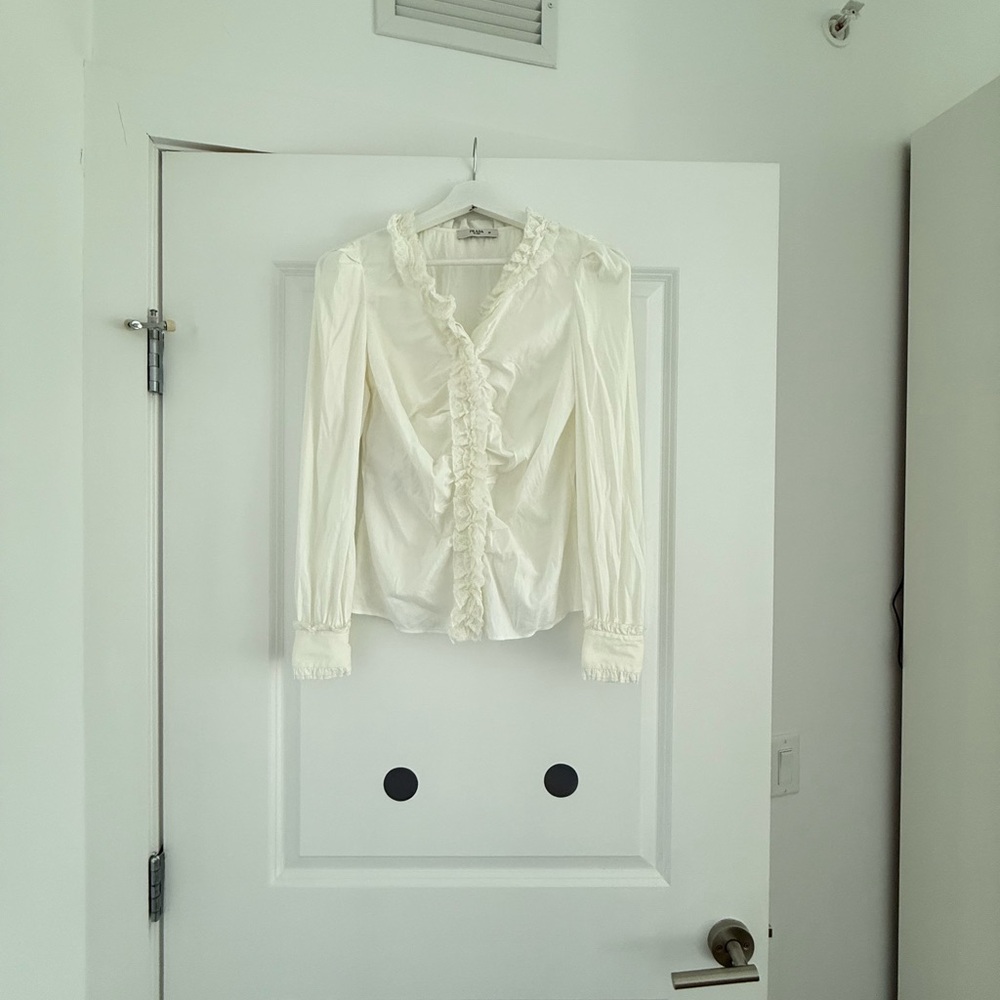 Prada White Ruffled Blouse with Peter Pan Collar